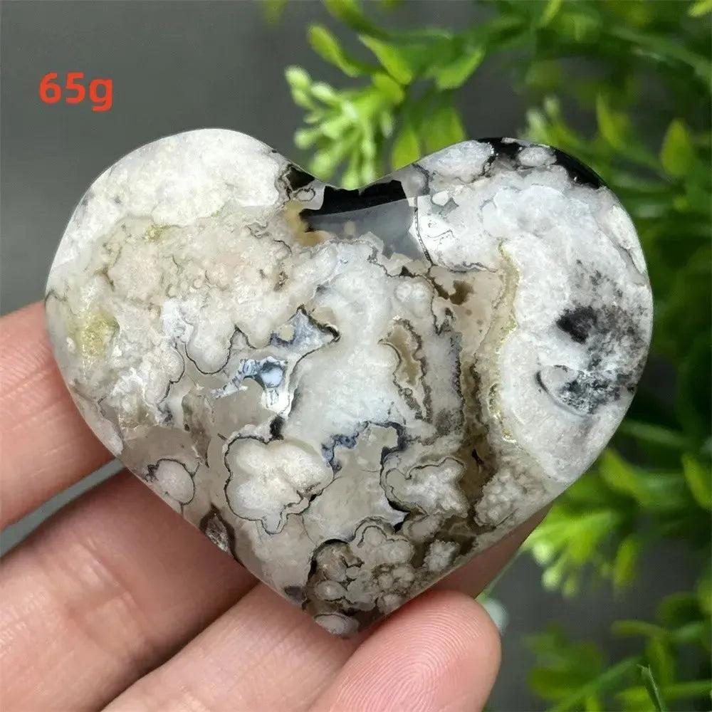 Black Cherry Blossom Agate Crystal Heart