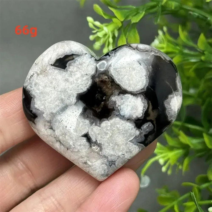 Black Cherry Blossom Agate Crystal Heart