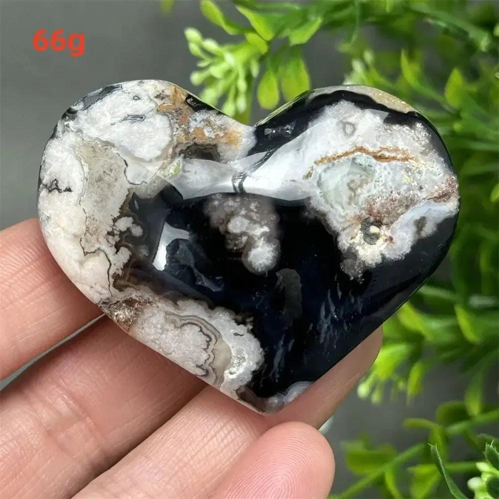 Black Cherry Blossom Agate Crystal Heart