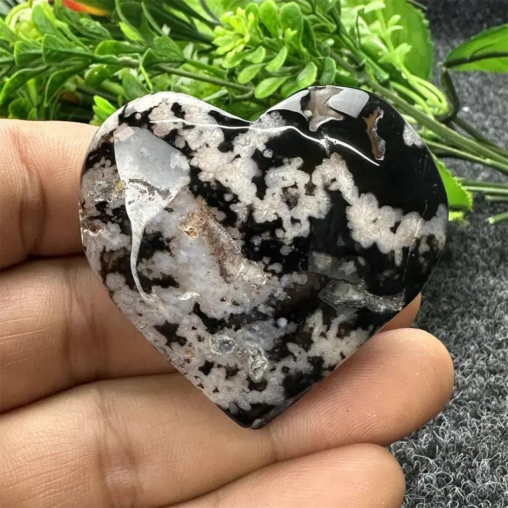 Black Cherry Blossom Agate Crystal Heart
