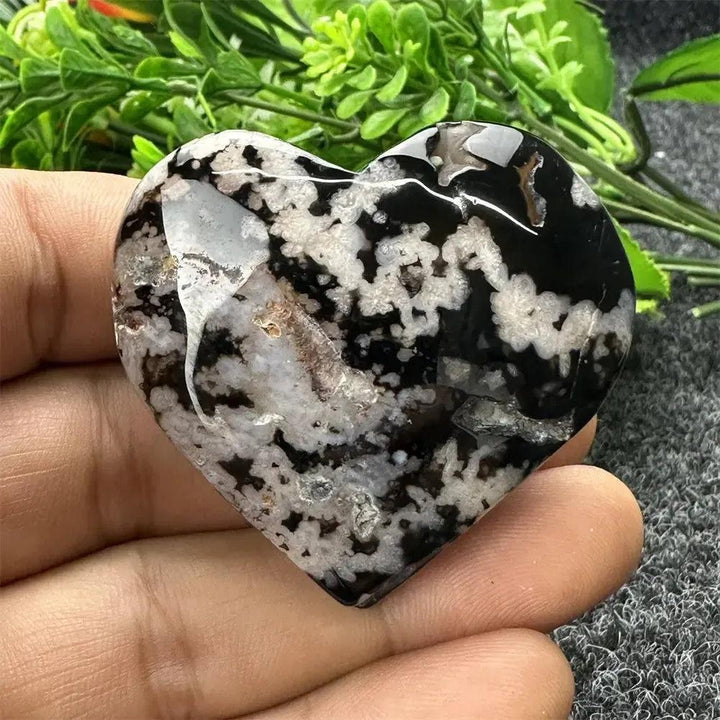 Black Cherry Blossom Agate Crystal Heart