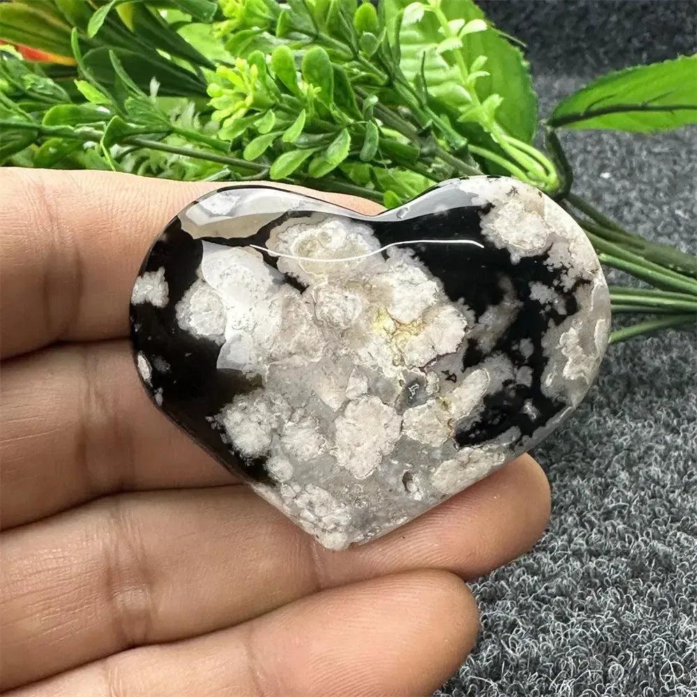Black Cherry Blossom Agate Crystal Heart