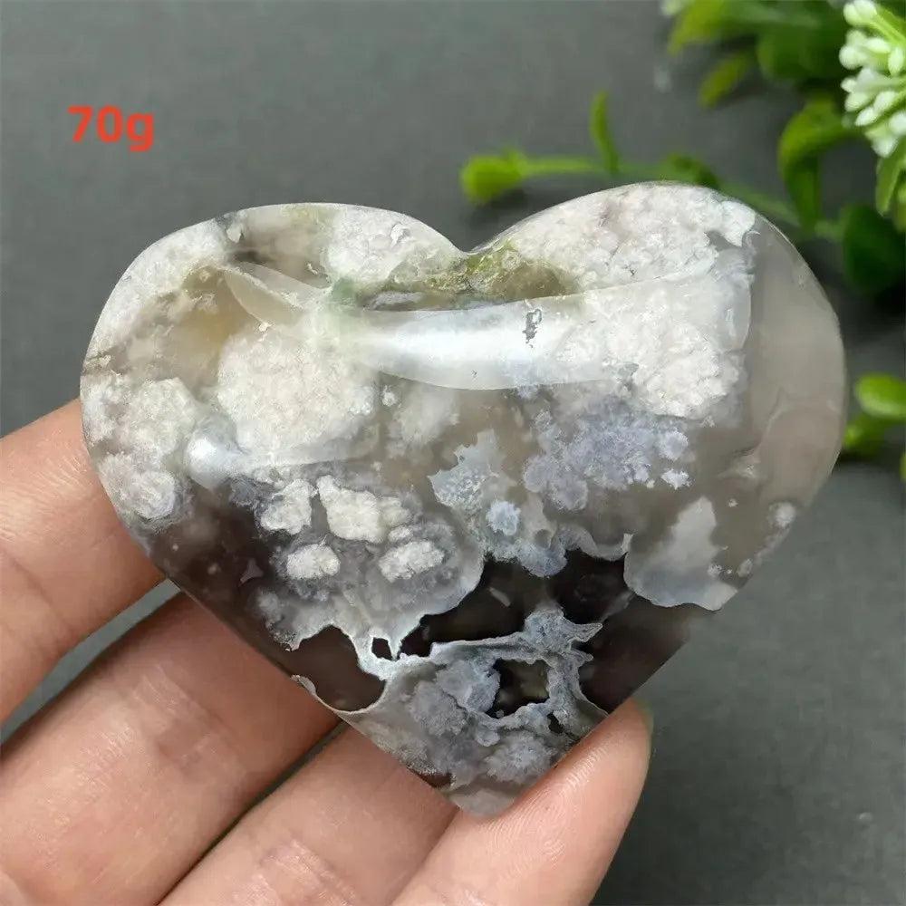 Black Cherry Blossom Agate Crystal Heart