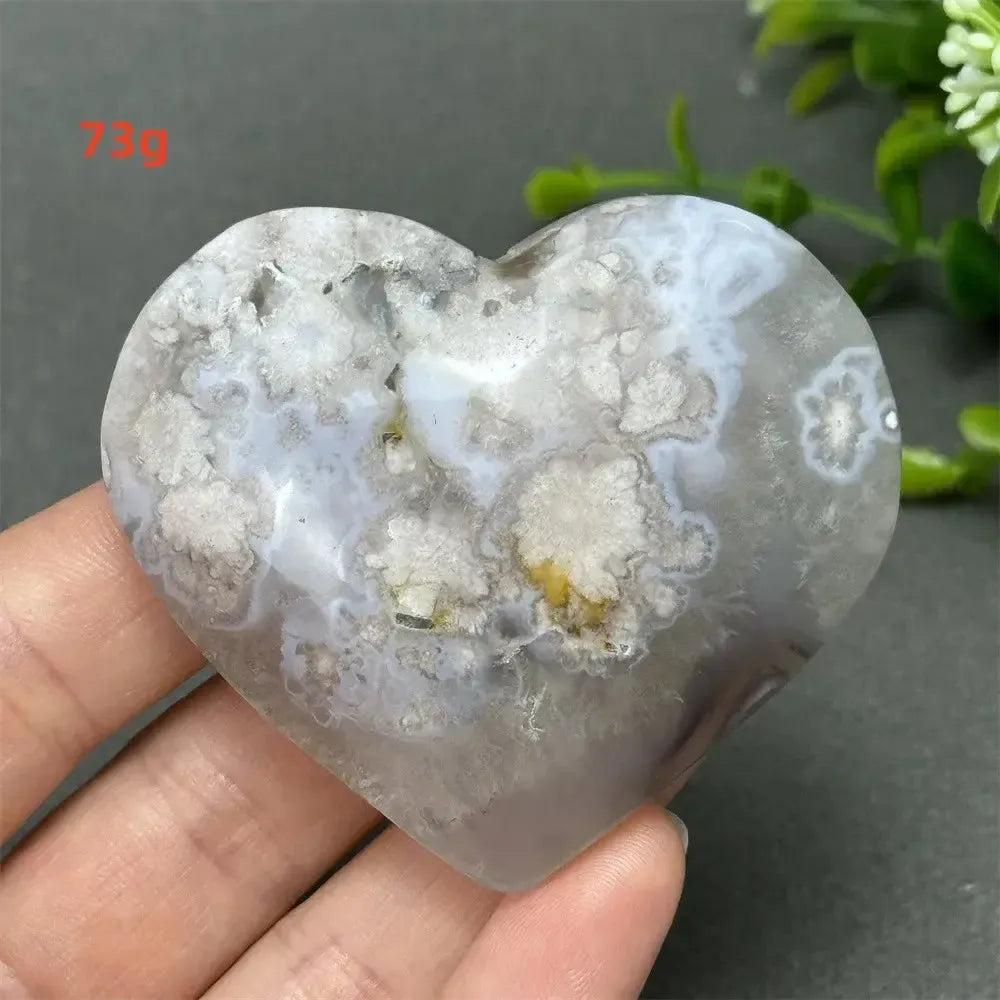 Black Cherry Blossom Agate Crystal Heart
