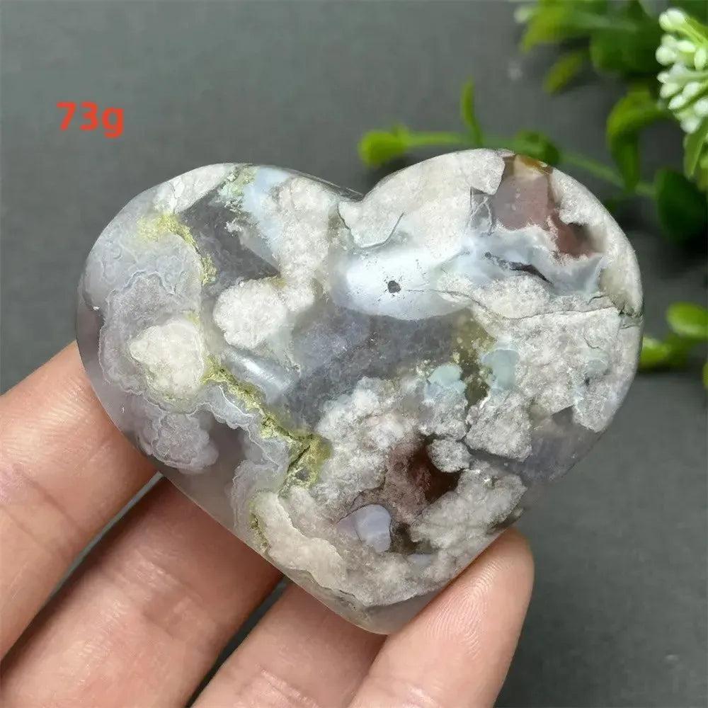 Black Cherry Blossom Agate Crystal Heart