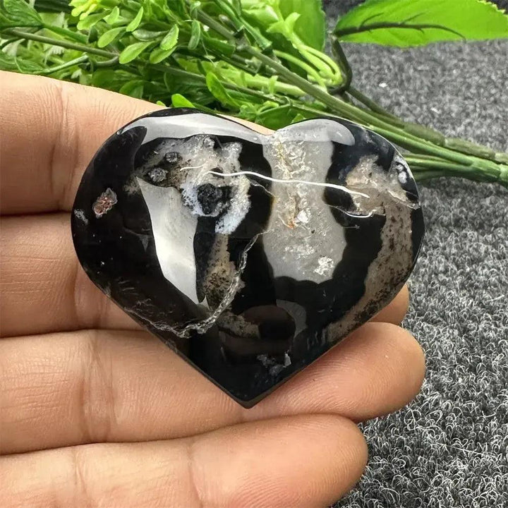 Black Cherry Blossom Agate Crystal Heart