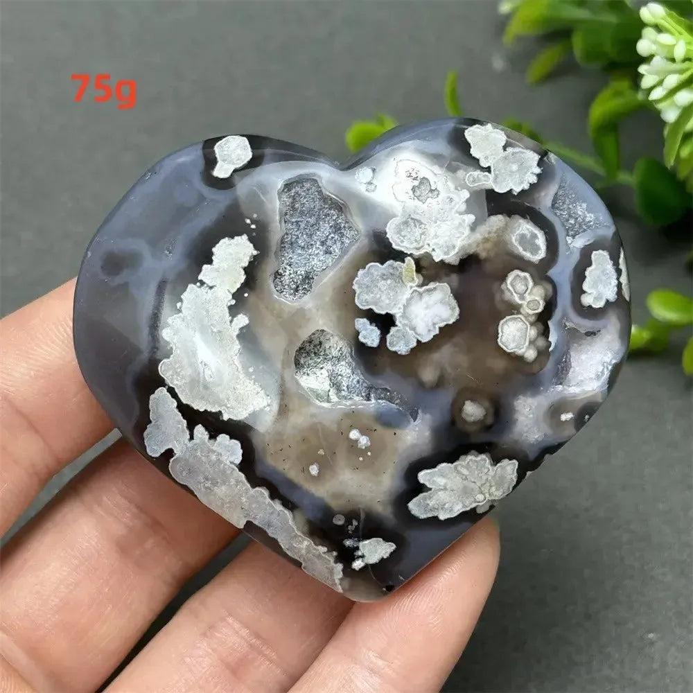 Black Cherry Blossom Agate Crystal Heart