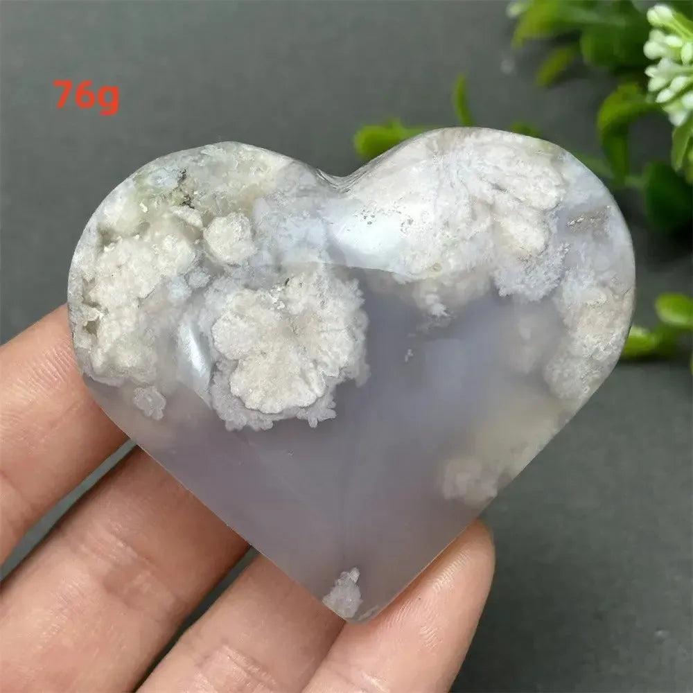 Black Cherry Blossom Agate Crystal Heart