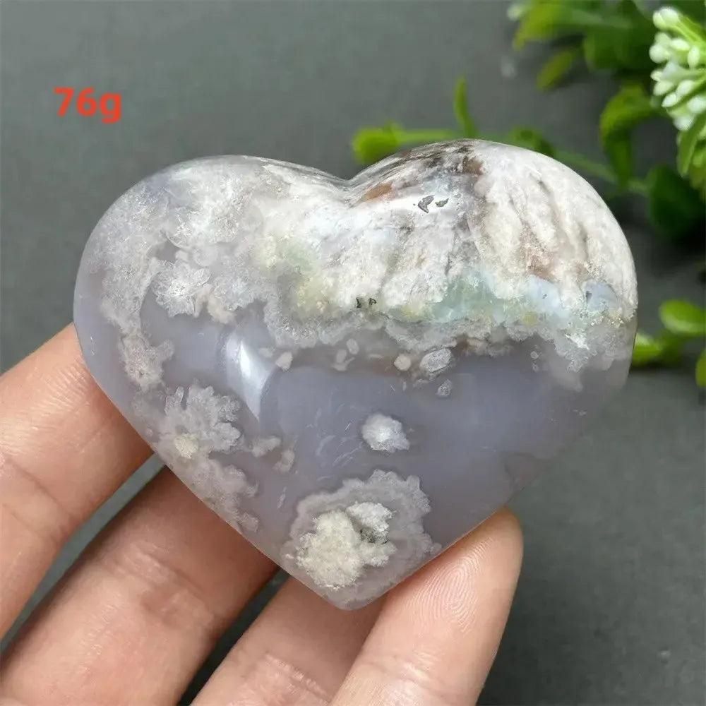 Black Cherry Blossom Agate Crystal Heart