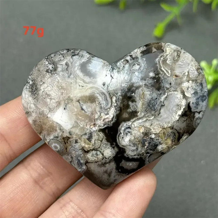 Black Cherry Blossom Agate Crystal Heart