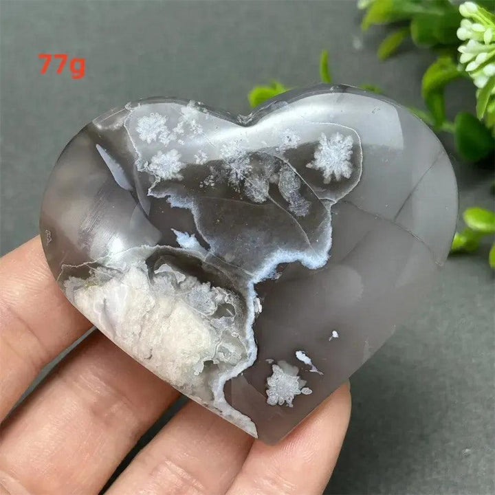Black Cherry Blossom Agate Crystal Heart