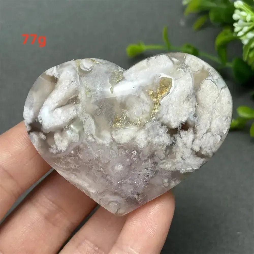 Black Cherry Blossom Agate Crystal Heart