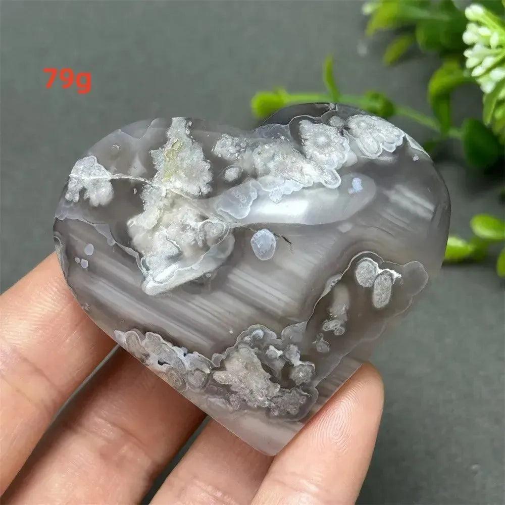 Black Cherry Blossom Agate Crystal Heart