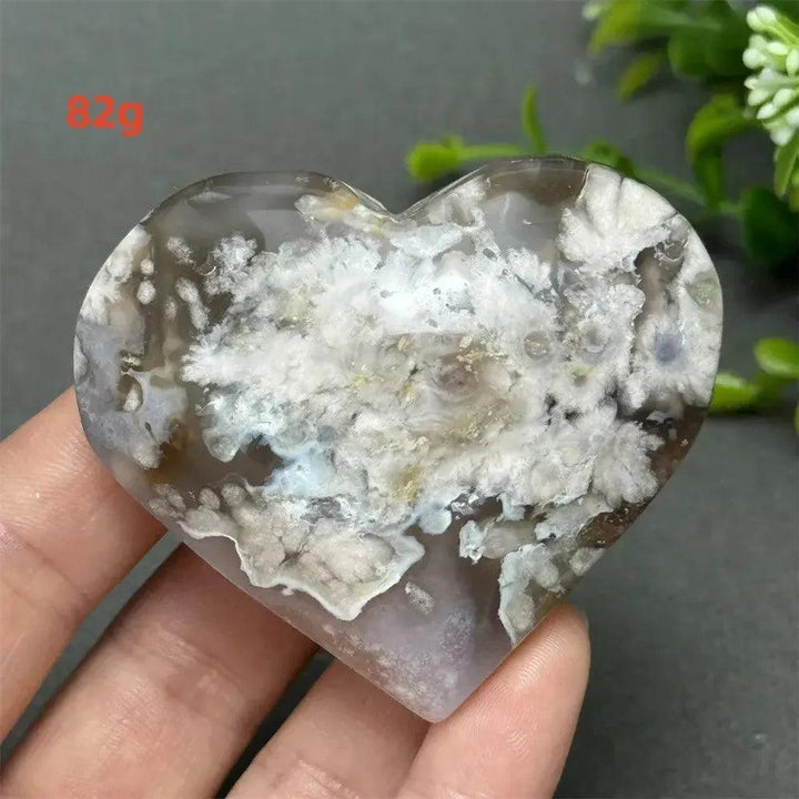 Black Cherry Blossom Agate Crystal Heart