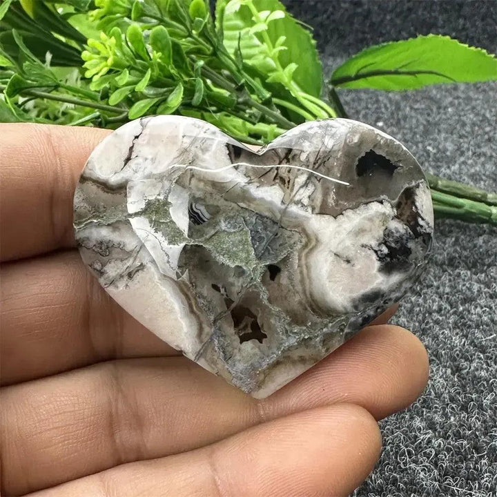 Black Cherry Blossom Agate Crystal Heart