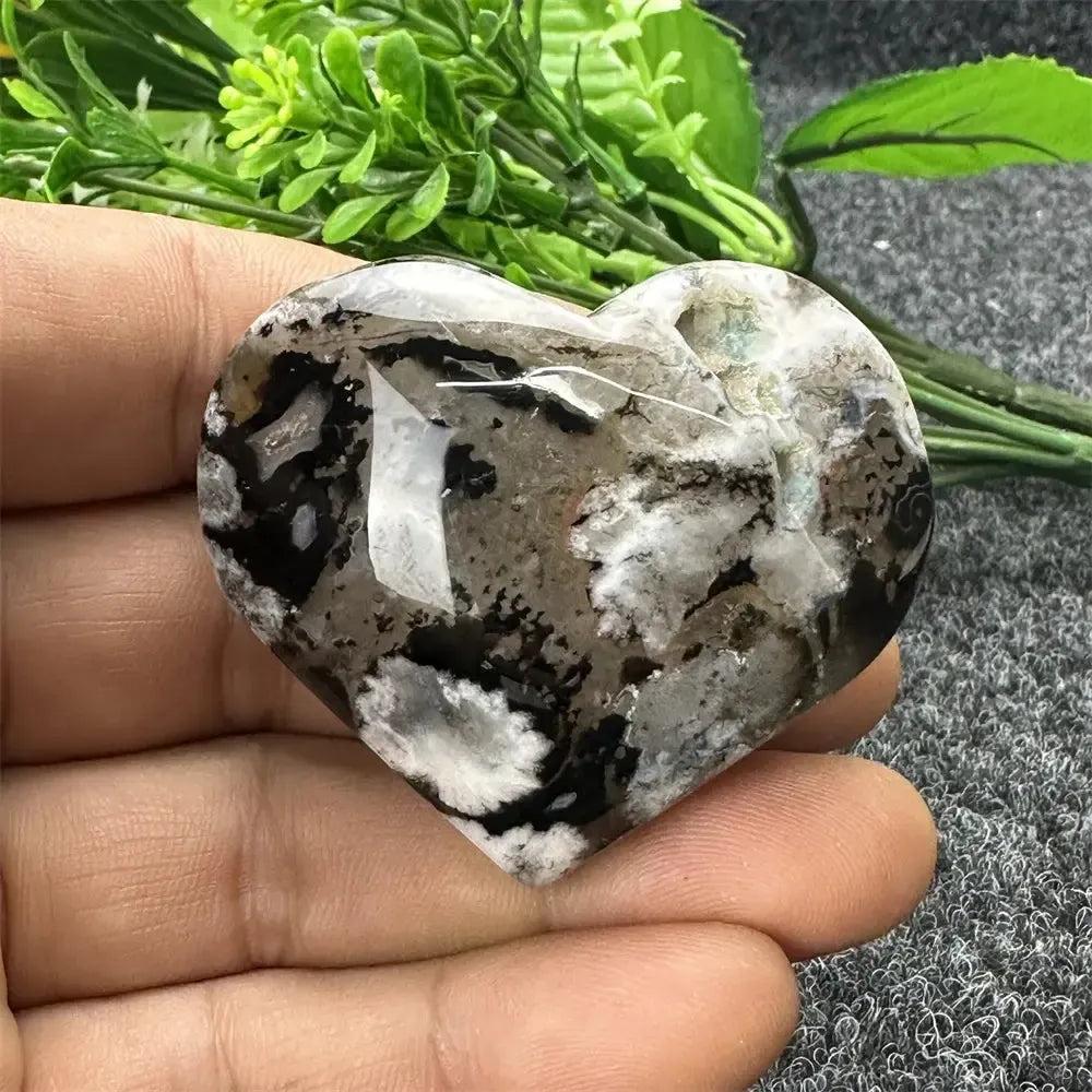 Black Cherry Blossom Agate Crystal Heart