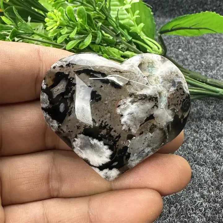 Black Cherry Blossom Agate Crystal Heart