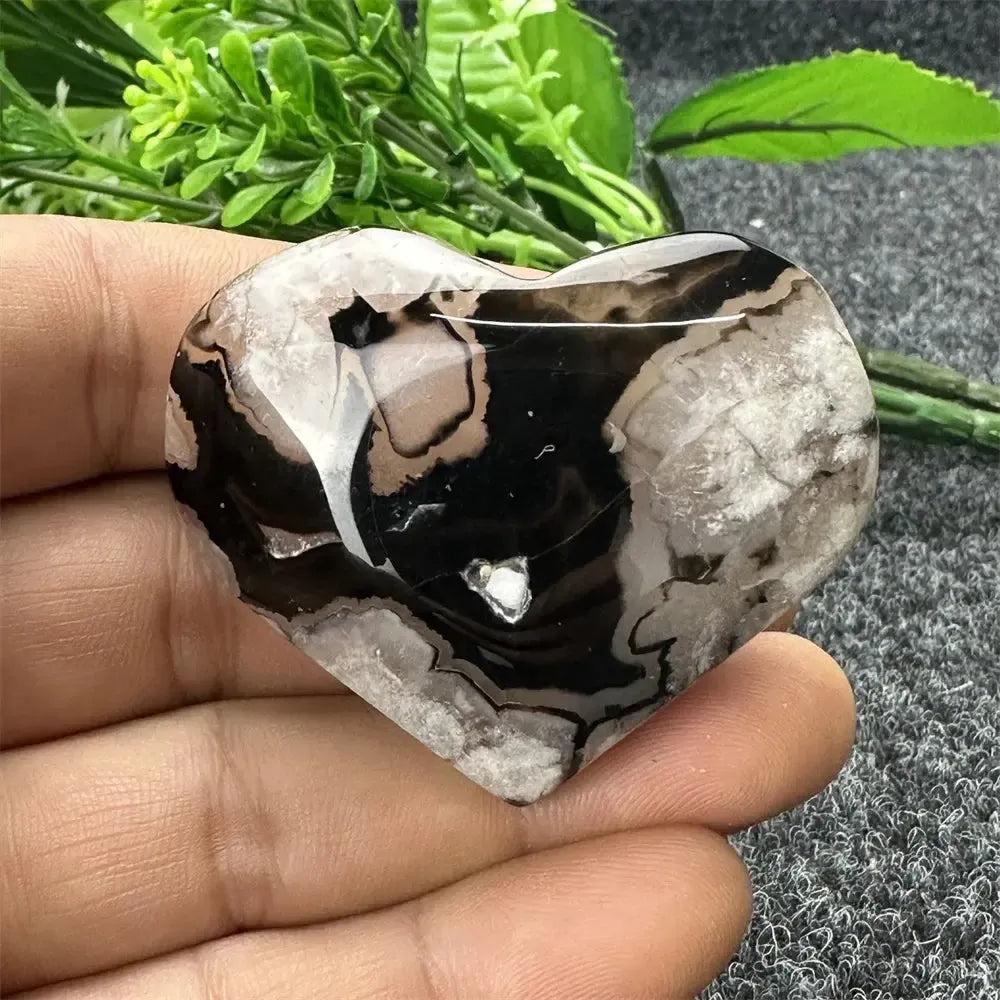 Black Cherry Blossom Agate Crystal Heart