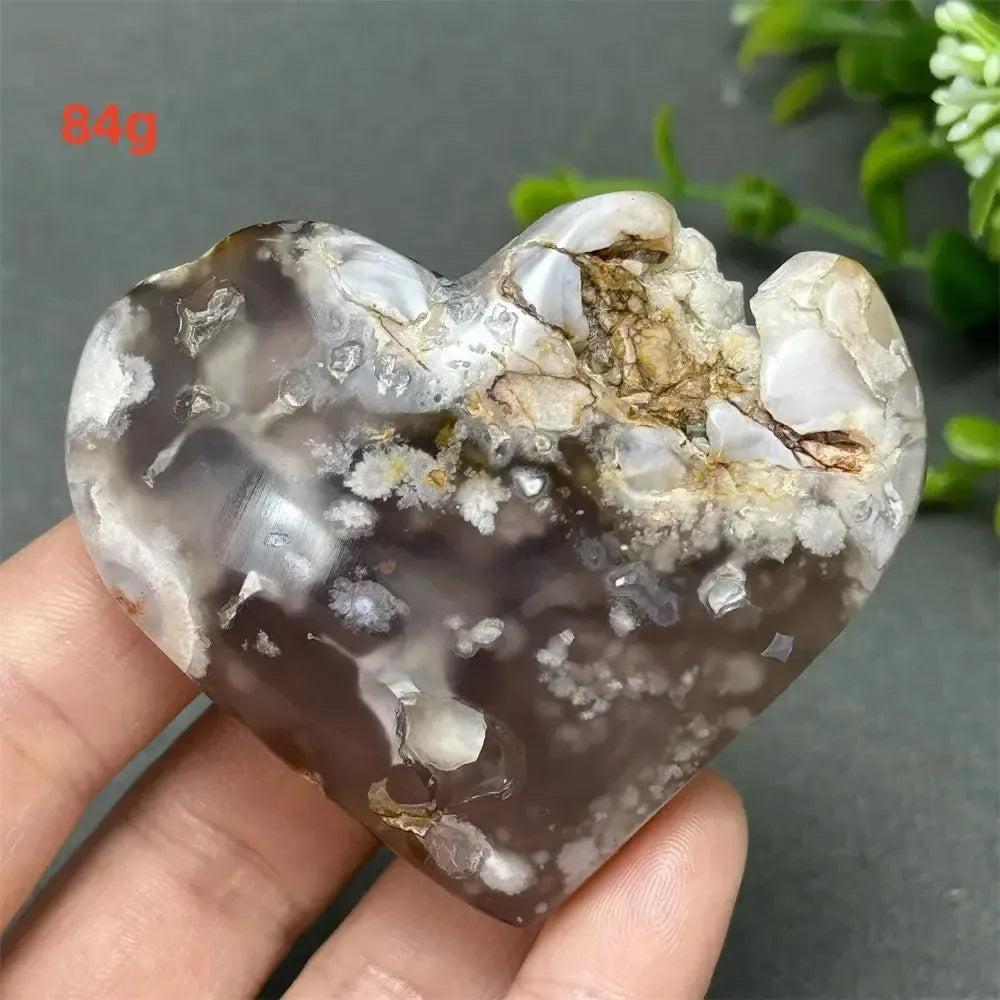 Black Cherry Blossom Agate Crystal Heart