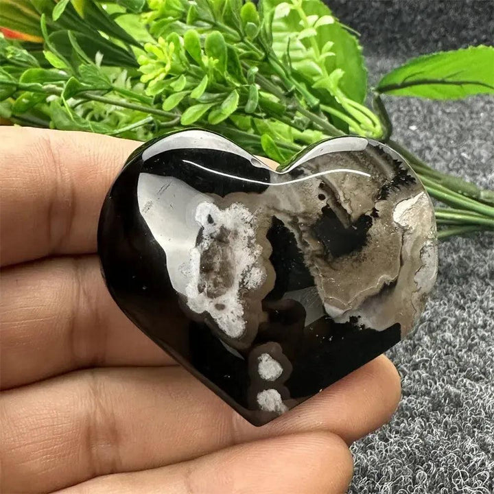 Black Cherry Blossom Agate Crystal Heart