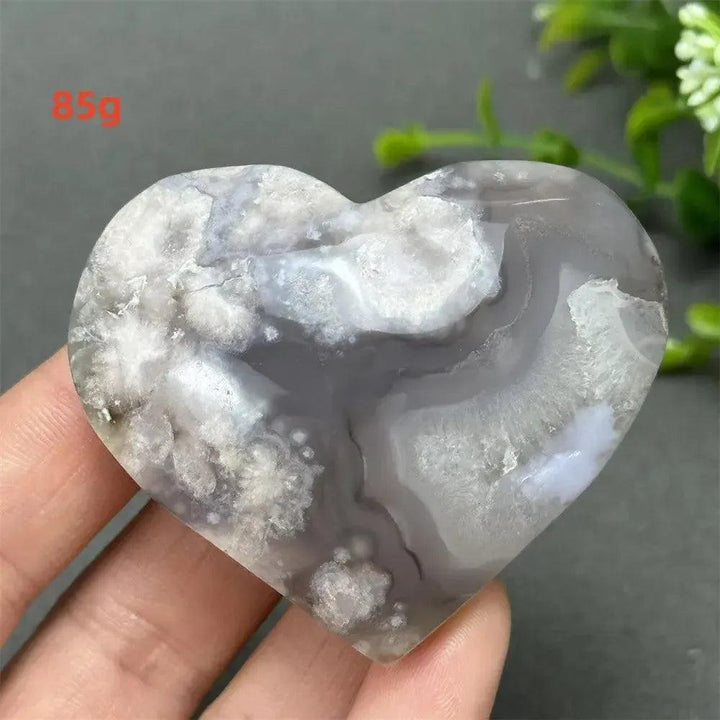 Black Cherry Blossom Agate Crystal Heart