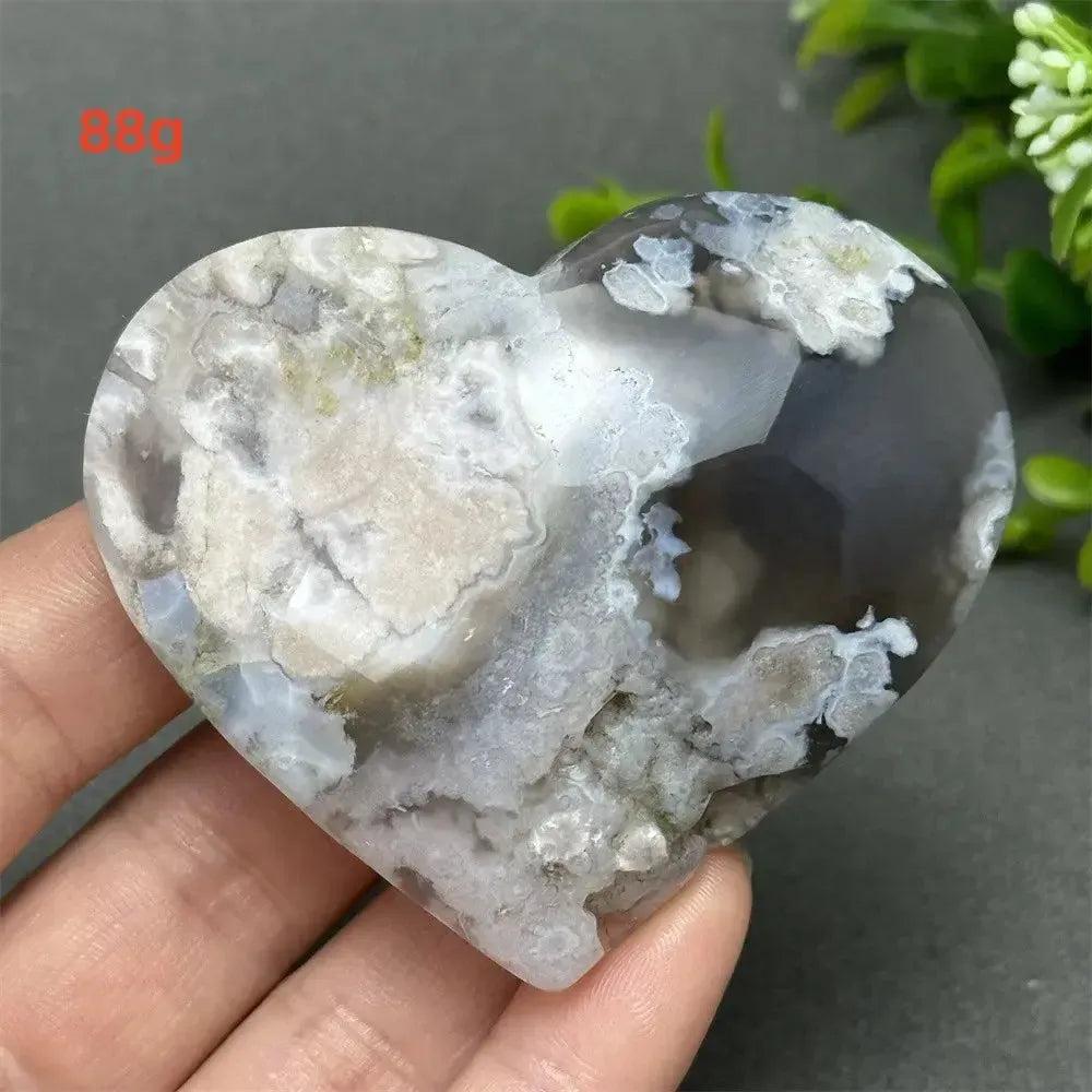 Black Cherry Blossom Agate Crystal Heart
