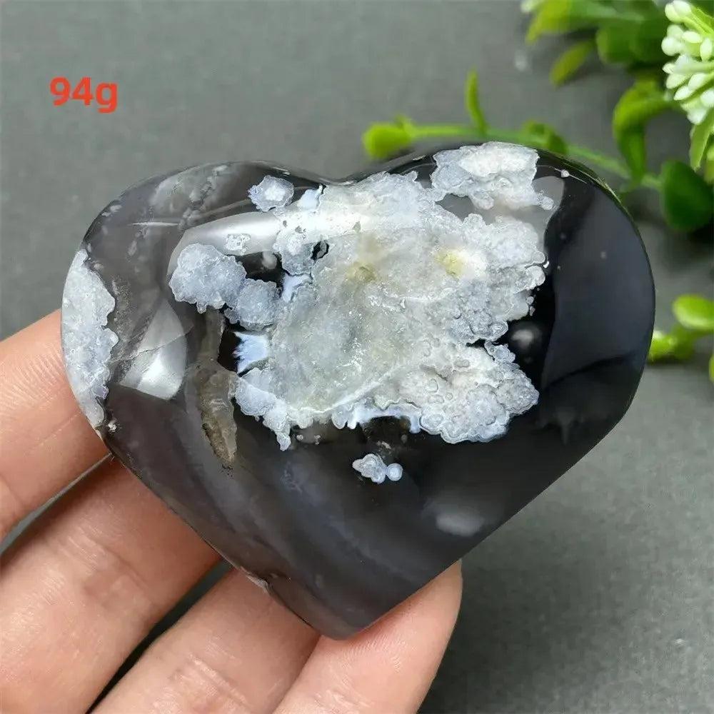 Black Cherry Blossom Agate Crystal Heart