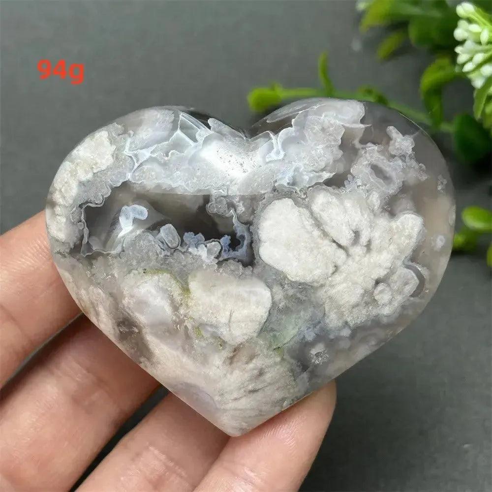 Black Cherry Blossom Agate Crystal Heart