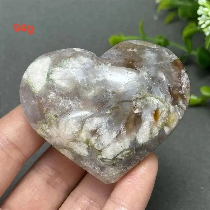 Black Cherry Blossom Agate Crystal Heart