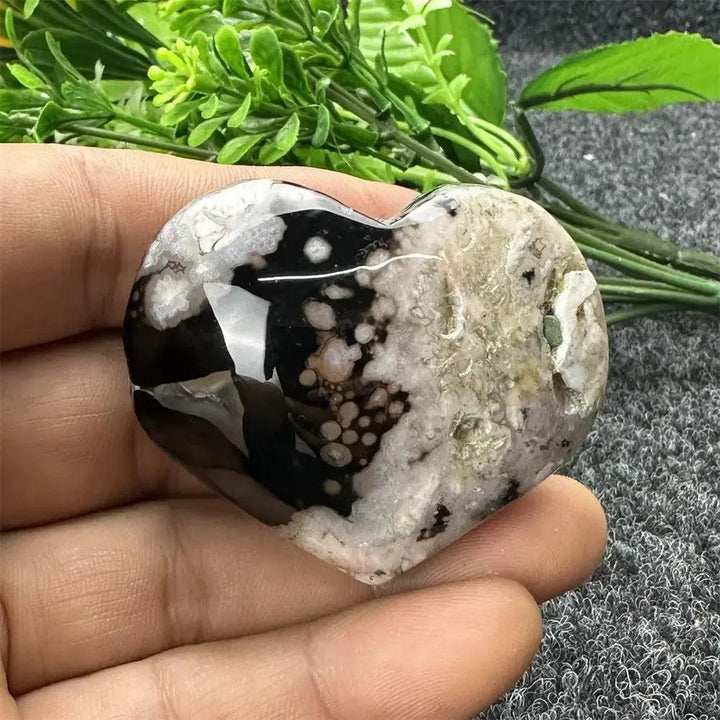 Black Cherry Blossom Agate Crystal Heart