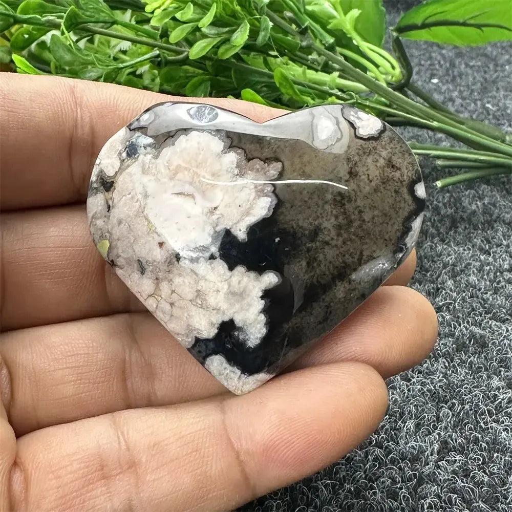 Black Cherry Blossom Agate Crystal Heart