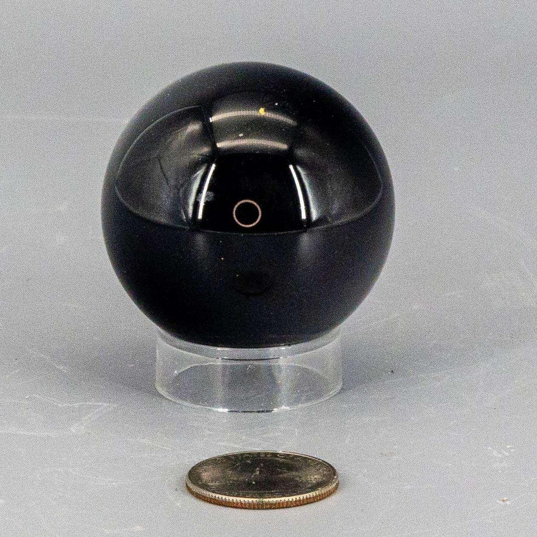 Polished deep black Obsidian Sphere, 50-60mm, radiating grounding and protective energy.