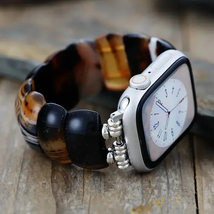 Black Onyx Apple iWatch Band Elastic Bohemian Cuff-Bands-Ali-Small-Apple 38-41MM Plate-Onyx-Crystal Destiny