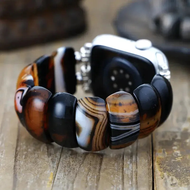 Black Onyx Apple iWatch Band Elastic Bohemian Cuff-Bands-Ali-Small-Apple 38-41MM Plate-Onyx-Crystal Destiny