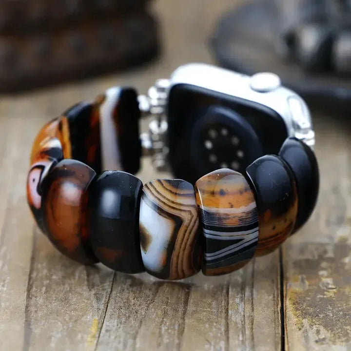 Black Onyx Apple iWatch Band Elastic Bohemian Cuff-Bands-Ali-Small-Apple 38-41MM Plate-Onyx-Crystal Destiny