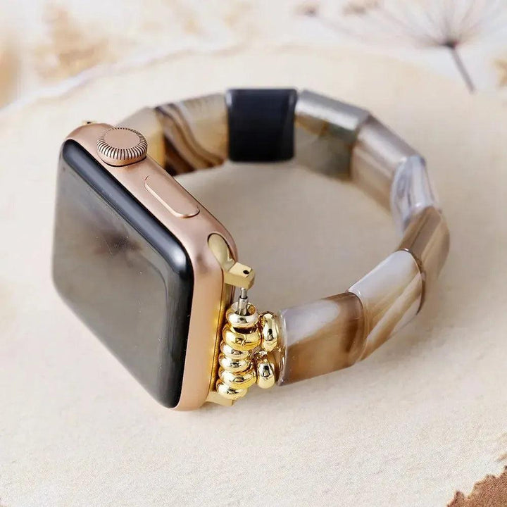 Crystal Destiny's elegant Black Onyx beaded Apple Watch band with gold accents for strength and focus.