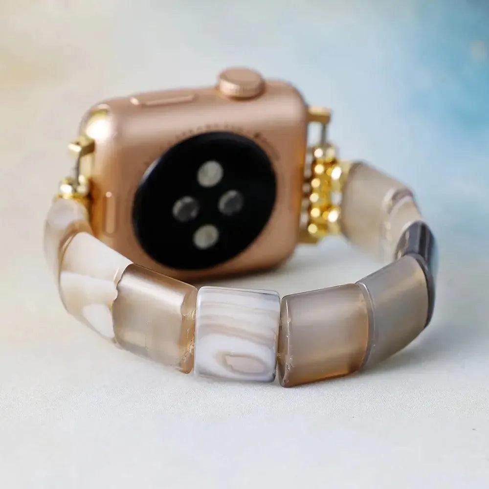 Elegant Black Onyx Beaded Apple Watch Band with smooth, polished gemstone beads and rose gold accents for strength and focus.