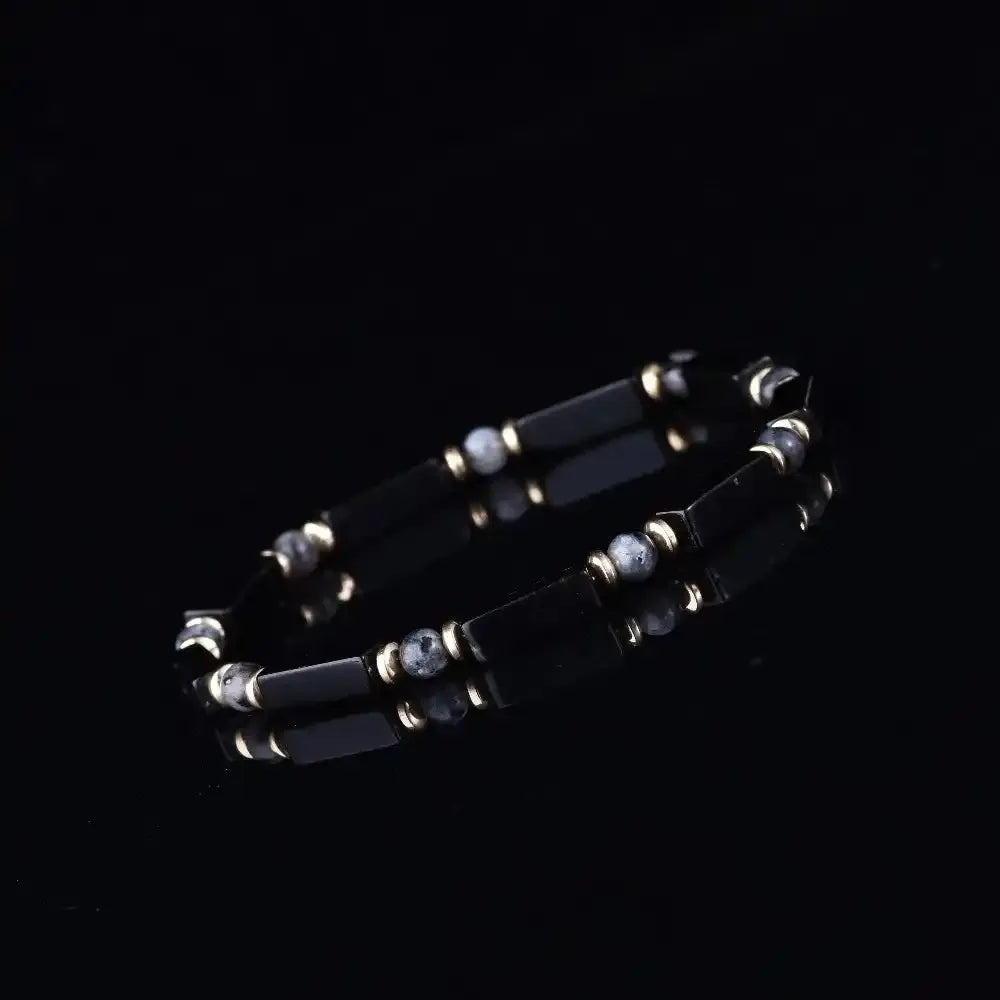 Black Onyx and Labradorite Rectangular Bead Bracelet