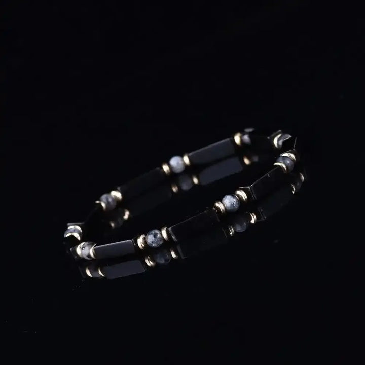 Black Onyx and Labradorite Rectangular Bead Bracelet