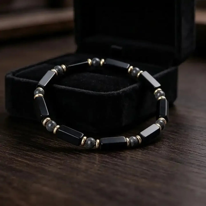 Black Onyx and Labradorite Rectangular Bead Bracelet