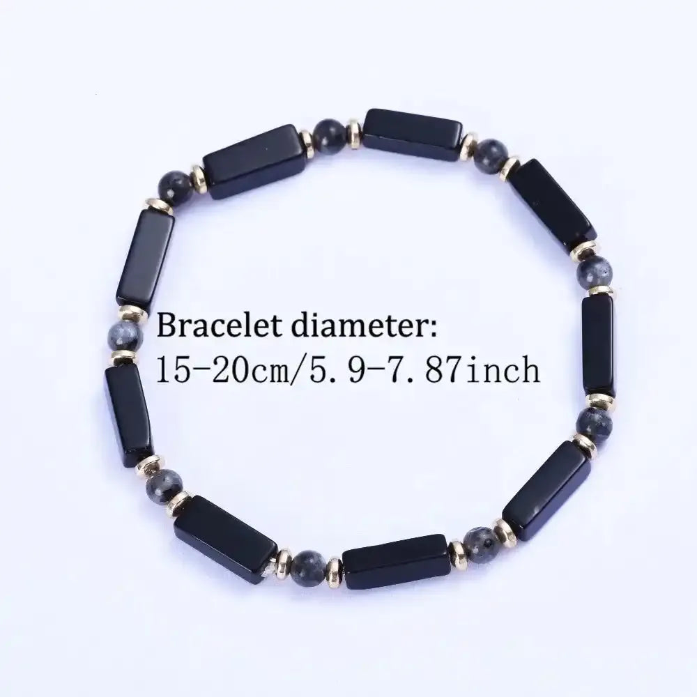 Black Onyx and Labradorite Rectangular Bead Bracelet