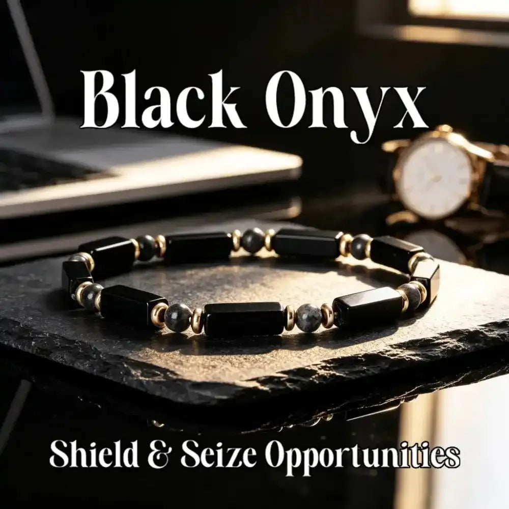 Black Onyx and Labradorite Rectangular Bead Bracelet