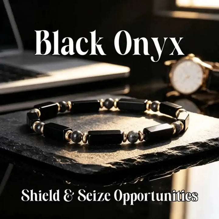 Black Onyx and Labradorite Rectangular Bead Bracelet