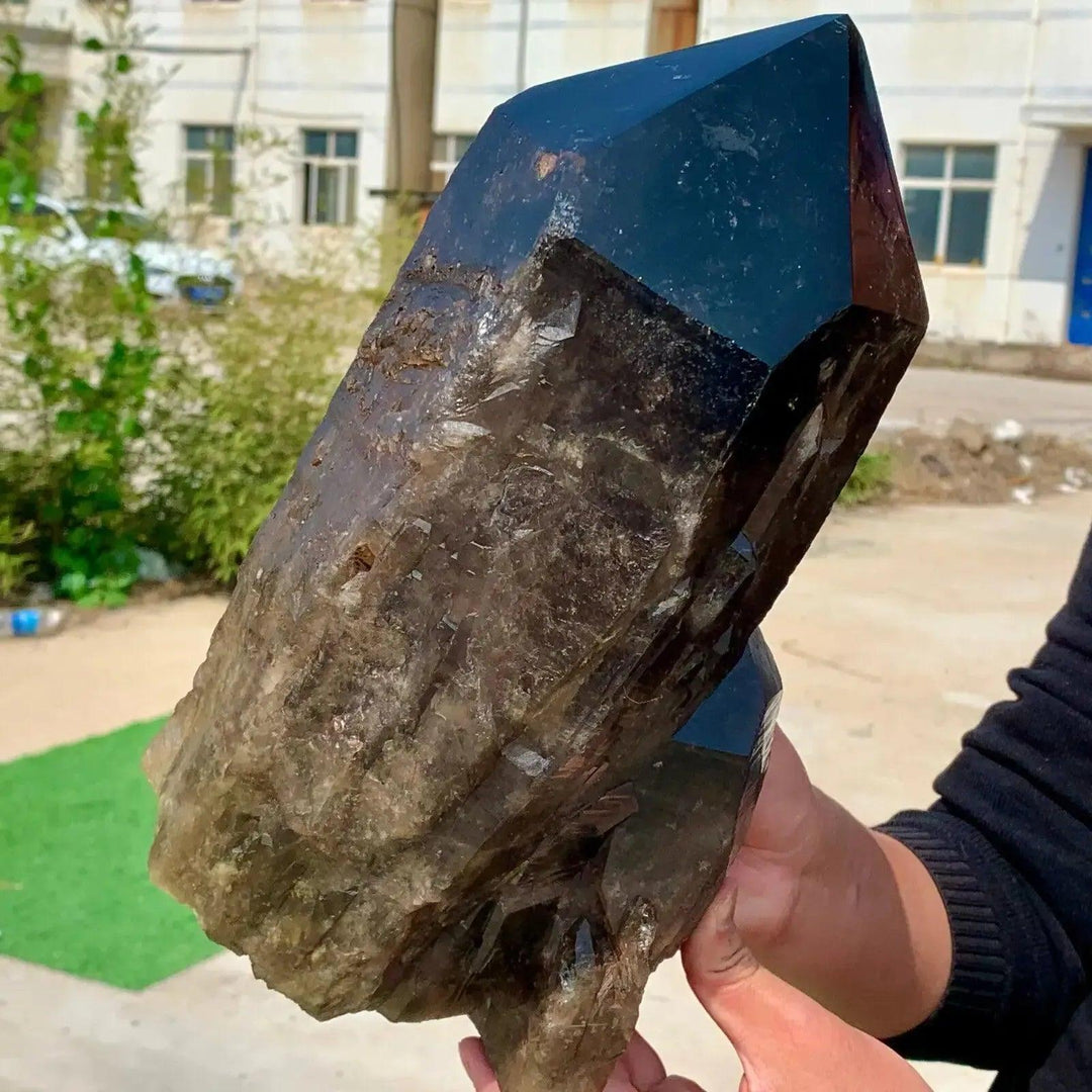 Massive Black Quartz Crystal Point, a rare, dramatic, and deeply protective grounding stone.