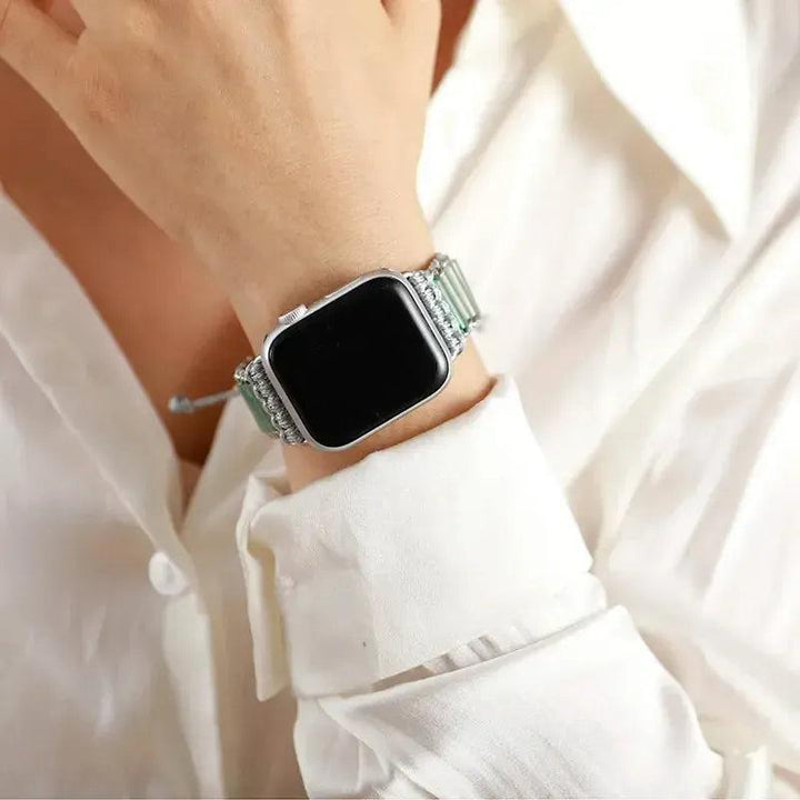 Aventurine Natural Stone Apple iWatch Band, bohemian beaded, bringing abundance and opportunity to your tech.