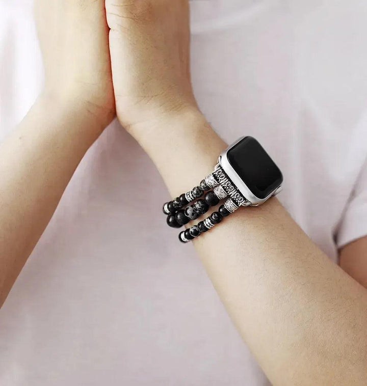 Black Sand Jasper Beaded Apple iWatch Band with deep, rich tones for grounding and protective energy.