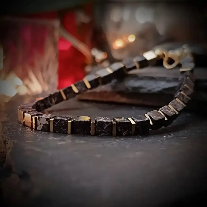Black Square Bead Spectrolite Bracelet