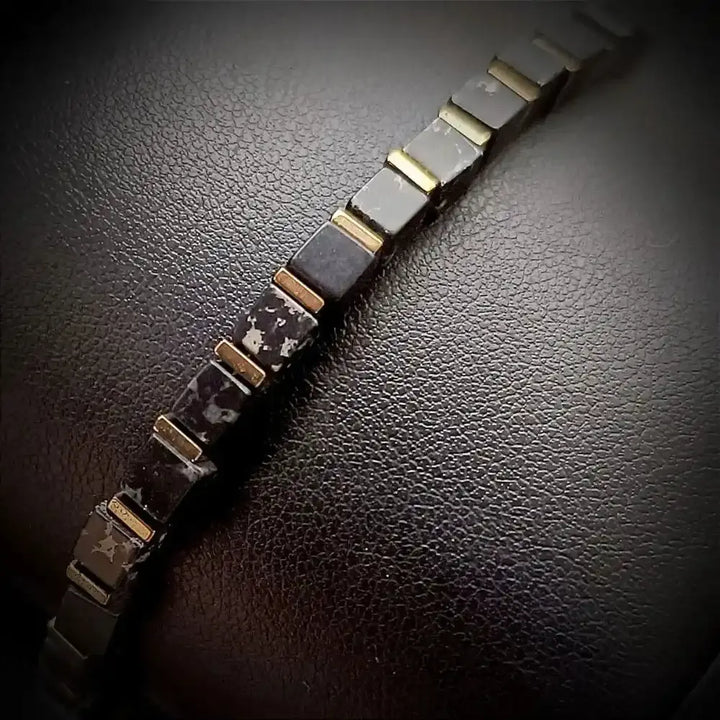 Black Square Bead Spectrolite Bracelet