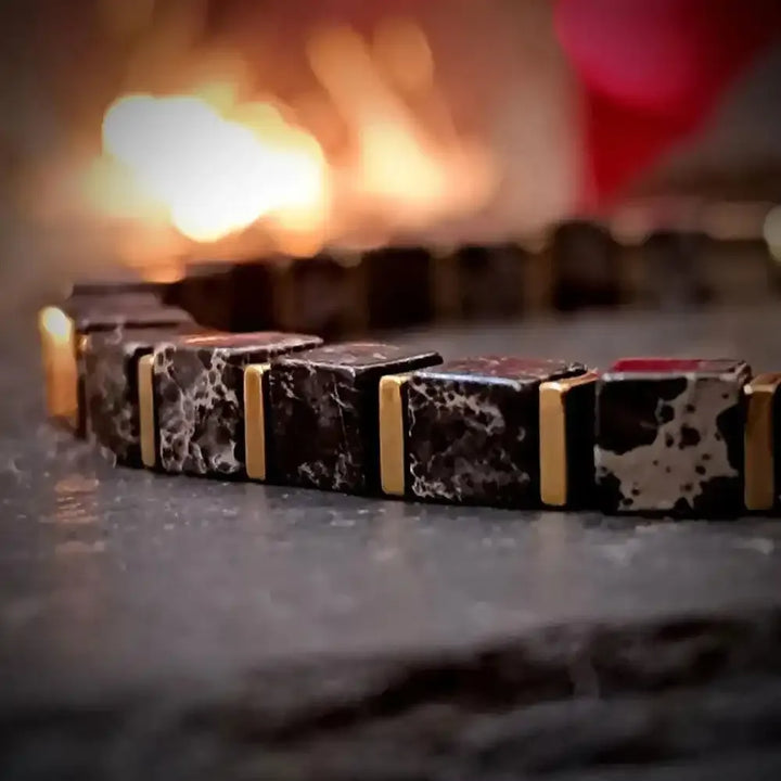Black Square Bead Spectrolite Bracelet
