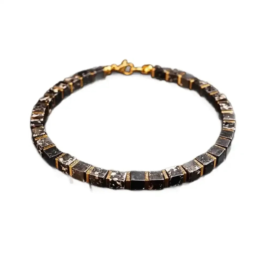 Black Square Bead Spectrolite Bracelet